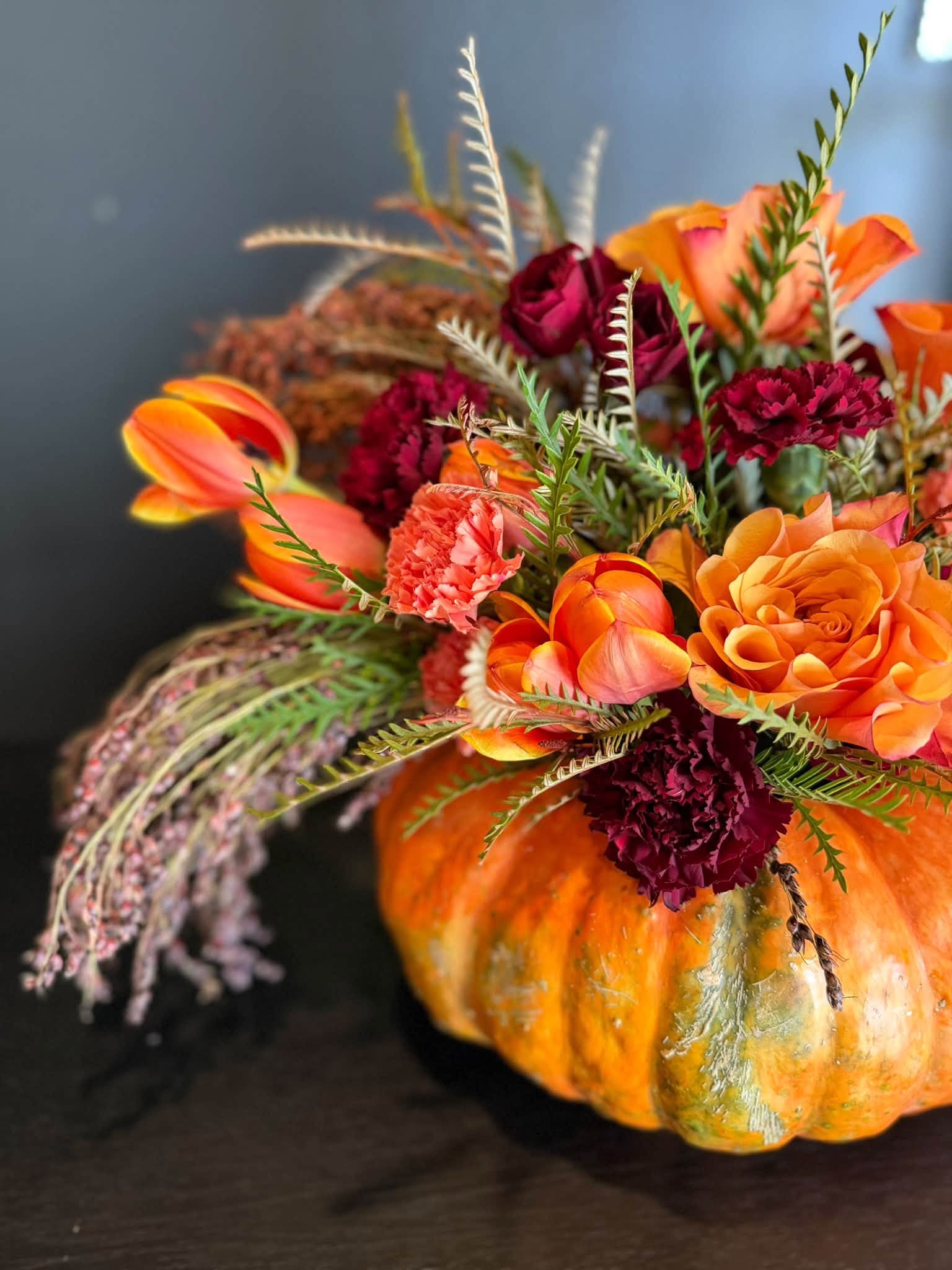 Orange blooms and natural textures in a pumpkin