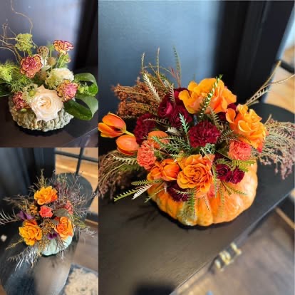 A collection of colorful autumn arrangements